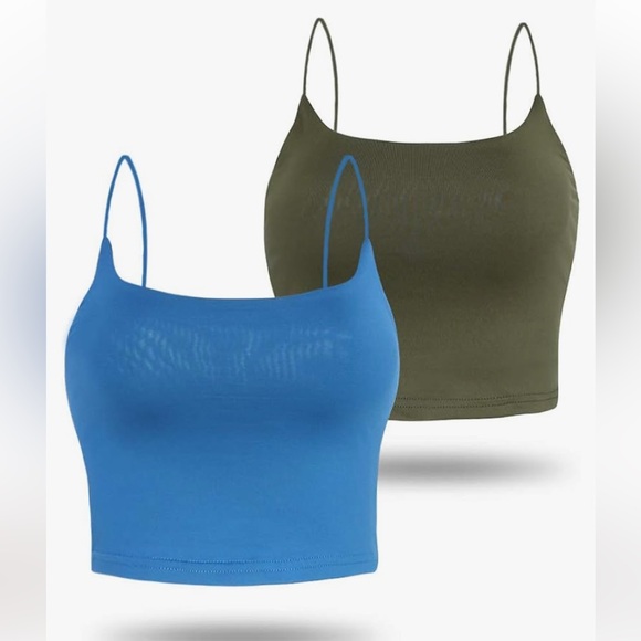 Tops - 2 Piece Women's Basic Solid Cami Spaghetti Double Layer Crop Tank Top NWT Size L